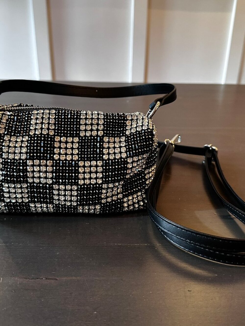 ✨🖤 Bari Lynn Rhinestone Checkerboard Shoulder & Crossbody Purse 🖤✨ - Picture 9 of 11